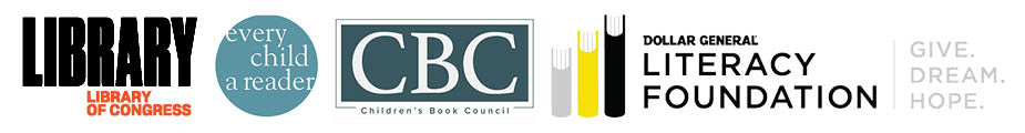 Logos for the Library of Congress, Every Child a Reader, the Children's Book Council, and the Dollar General Literacy Foundation