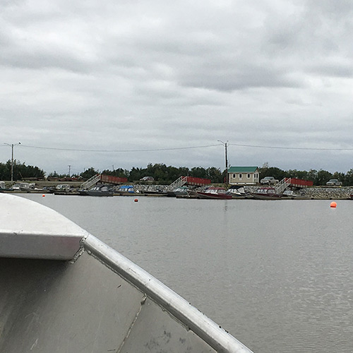 Leaving Napaskiak, Alaska, by boat. August 28, 2018. Credit: Guy Lamolinara.