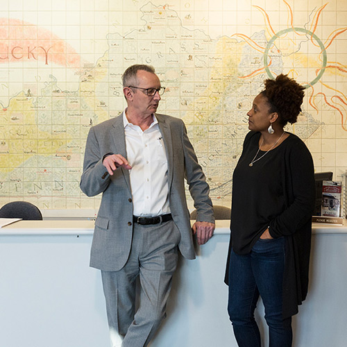 Tracy K. Smith conducts a reading and Q&A with Kentucky Poet Laureate Frederick Smock at the South Central Kentucky Cultural Center in Glasgow, Kentucky. March 16, 2018. Credit: Shawn Miller.