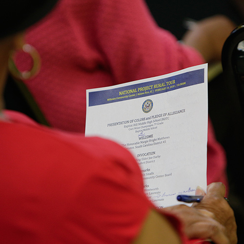 Community members attend a reading and discussion by Tracy K. Smith at the James E. Clyburn Wiltown Community Center in Adams Run, South Carolina. February 24, 2018. Credit: Shawn Miller.