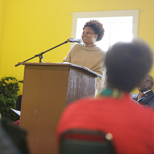 Tracy K. Smith conducts a reading and discussion at the James E. Clyburn Wiltown Community Center in Adams Run, South Carolina. February 24, 2018. Credit: Shawn Miller.