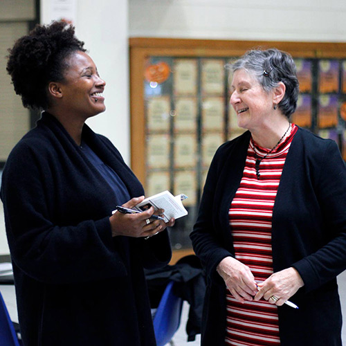 Tracy K. Smith signs a copy of 'American Journal' for Holly Mosely of Camp Crook, SD, at the Belle Fourche Area Community Center in Belle Fourche, SD. October 5, 2018. Credit: Ryan Woodard.