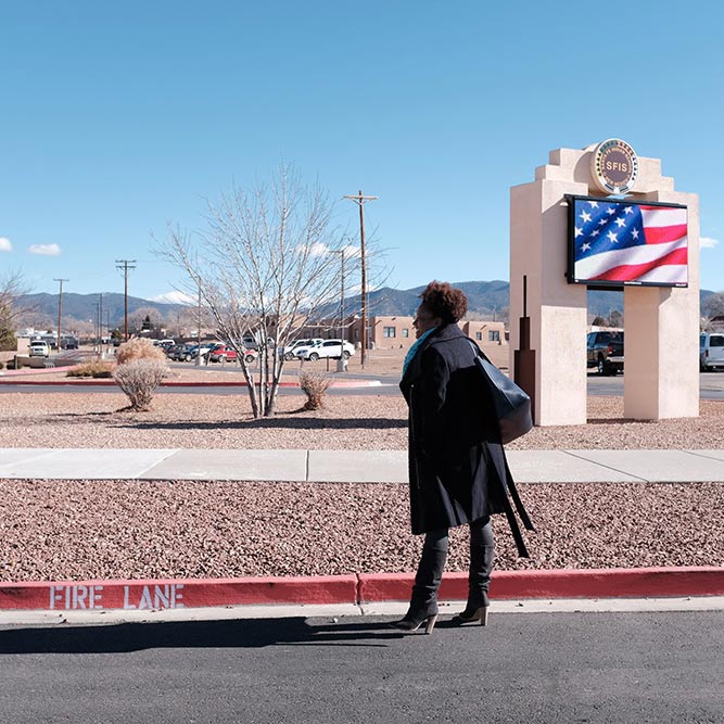 Tracy K. Smith meets with students and takes a tour of campus at the Santa Fe Indian School. January 12, 2018. Credit: Shawn Miller.