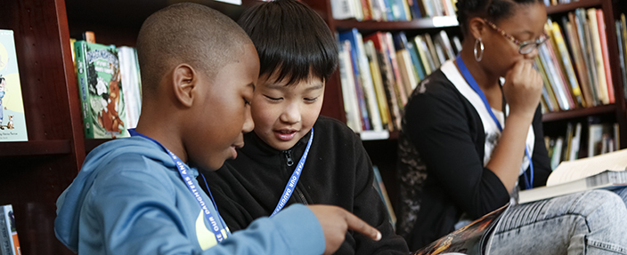 Kids and families enjoy the browsing collection in the Library’s Young Readers Center.