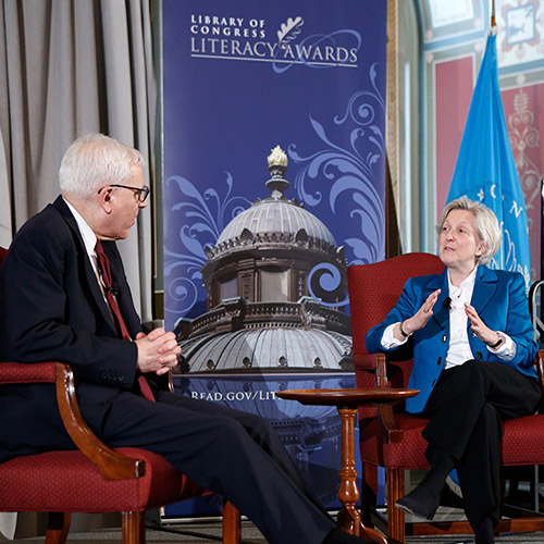 David M. Rubenstein interviews Kyle Zimmer, CEO of First Book. First Book is the winner of the 2015 Library of Congress Literacy Awards David M. Rubenstein Prize.